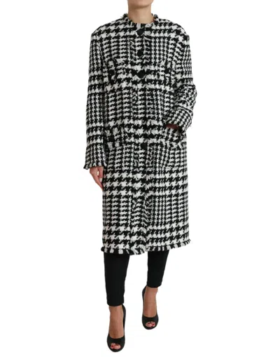 Dolce & Gabbana Black White Houndstooth Trench Coat Women's Jacket
