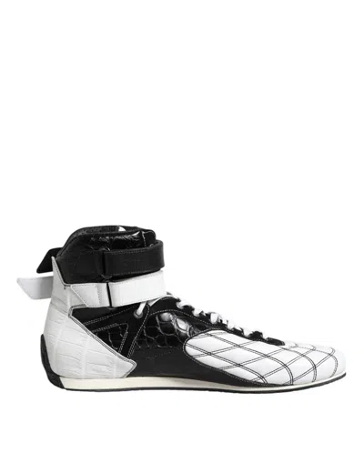 Dolce & Gabbana Black White Leather High Top Sneakers Men's Shoes In Multi