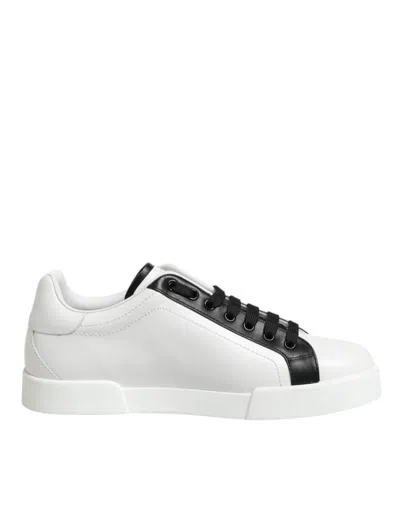 Dolce & Gabbana Black White Leather Portofino Sneaker Shoes