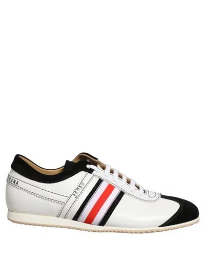 Dolce & Gabbana Black White Leather Suede Low Top Sneakers Women's Shoes