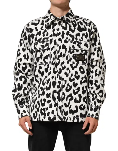 Pre-owned Dolce & Gabbana Black White Leopard Denim Blouson Men's Sweater () In Multi
