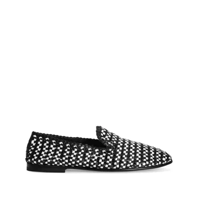 Dolce & Gabbana Woven Two-tone Leather Loafers In White/black