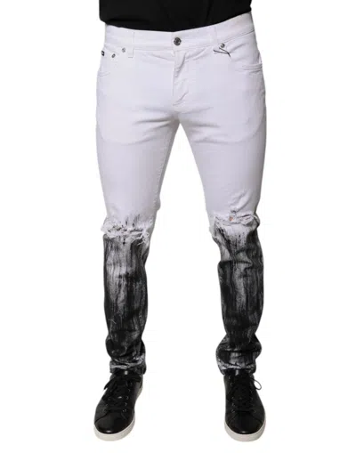 Pre-owned Dolce & Gabbana Black White Logo Cotton Skinny Denim Men's Jeans ()