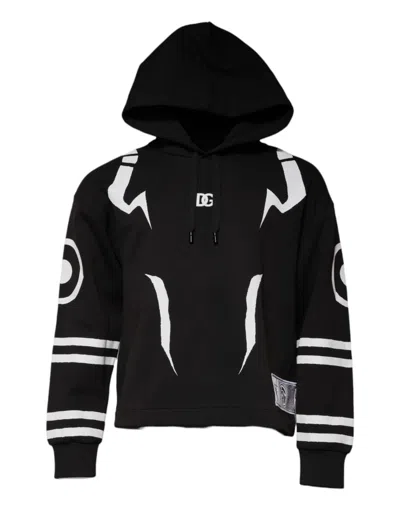 Dolce & Gabbana Black White Logo Hooded Sweatshirt Sweater In Black And White