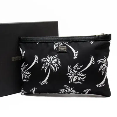 Pre-owned Dolce & Gabbana Black White Nylon Clutch Bag () In Black, White