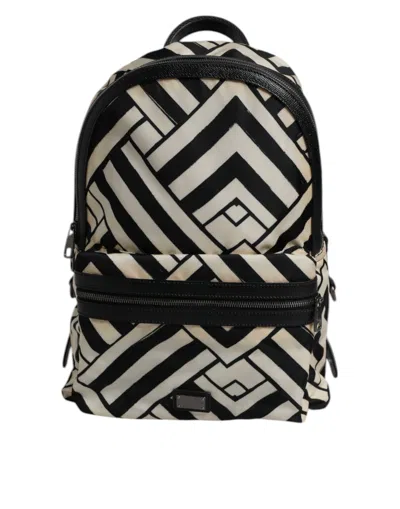 Pre-owned Dolce & Gabbana Black White Nylon Leather Travel Back Pack Men's Bag ()