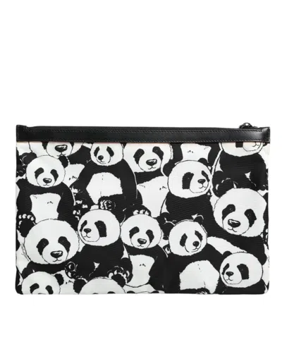 Pre-owned Dolce & Gabbana Black White Panda Pattern Clutch Pouch Women's Bag () In Black And White