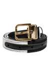Dolce & Gabbana Black White Patchwork Gold Metal Buckle Belt In Black