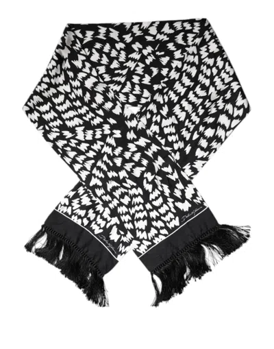 Pre-owned Dolce & Gabbana Black White Patterned Fringes Shawl Women's Scarf () In Black And White