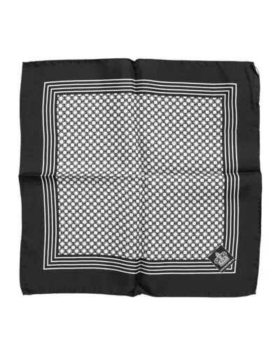 Dolce & Gabbana Black White Patterned Square Men Foulard Scarf In Blue