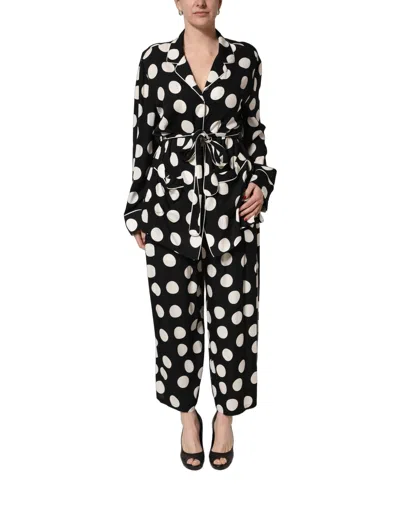 Dolce & Gabbana Black White Polka Dot Pajama 2 Piece Set Sleepwear In Multi