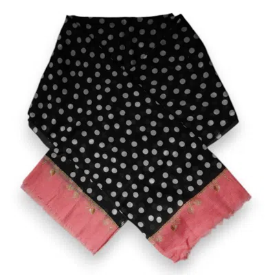Pre-owned Dolce & Gabbana Black White Polka Dots Fringes Wrap Women's Scarf () In Multi