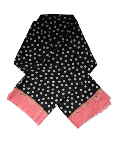 Pre-owned Dolce & Gabbana Black White Polka Dots Fringes Wrap Women's Scarf () In Multi