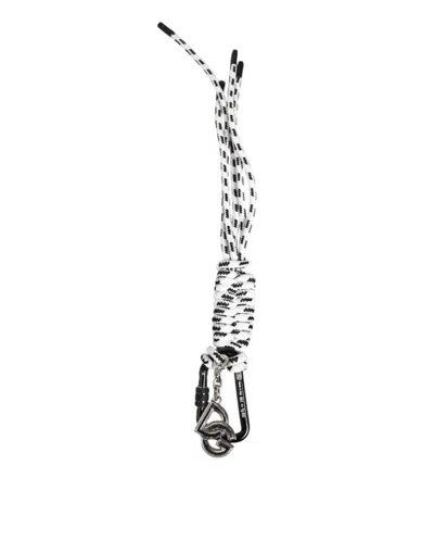 Dolce & Gabbana Black White Polyester Tape String Dg Logo Keychain Keyring In Multi