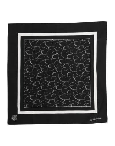 Dolce & Gabbana Black White Printed Square Foulard Men's Scarf In Multi
