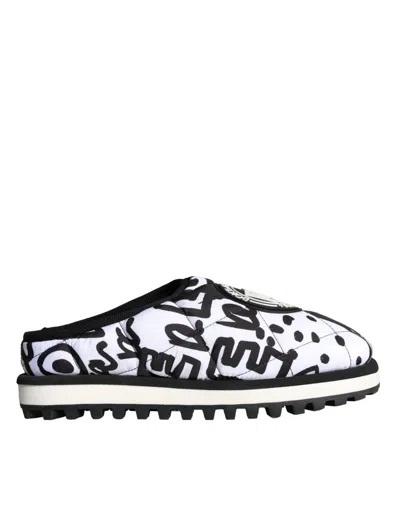 Dolce & Gabbana Black White Quilted Logo Sandals Slides Men's Shoes In Black And White