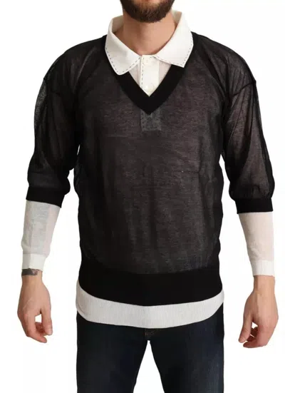 Pre-owned Dolce & Gabbana Black White Shirt One Piece Pullover Men's Sweater () In Black And White