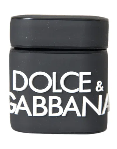 Dolce & Gabbana Black White Silicone Embossed Logo Airpods Case Pvc Polycarbonate Rubber Accessory In Multi