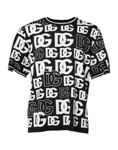 Dolce & Gabbana Black White Silk Knit Dg Print T-shirt