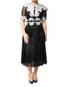 Dolce & Gabbana Black White Silk Macrame Lace Midi Dress In Black