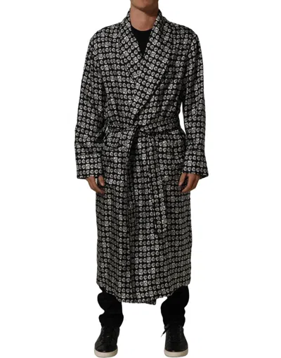 Dolce & Gabbana Black White Silk Men Wrap Robe Coat Men's Jacket In Multi