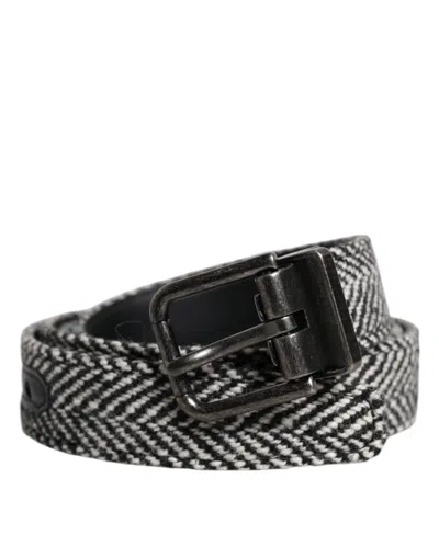DOLCE & GABBANA DOLCE & GABBANA BLACK WHITE SILVER TONE METAL BUCKLE MEN'S BELT