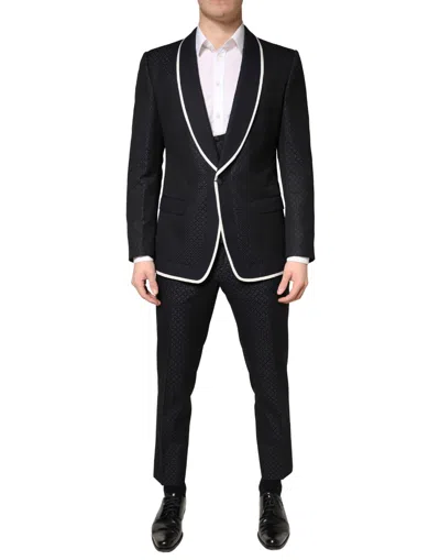 Dolce & Gabbana Black White Single Breasted Sicilia Men 3 Piece Suit