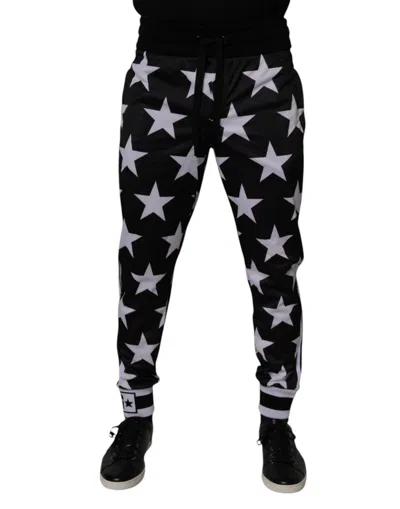 Pre-owned Dolce & Gabbana Black White Stars Jogger Men Sweatmen's Men's Pants () In Multi