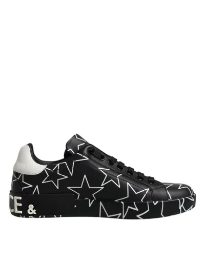 Pre-owned Dolce & Gabbana Black White Stars Low Top Men Sneakers Men's Shoes () In Multi