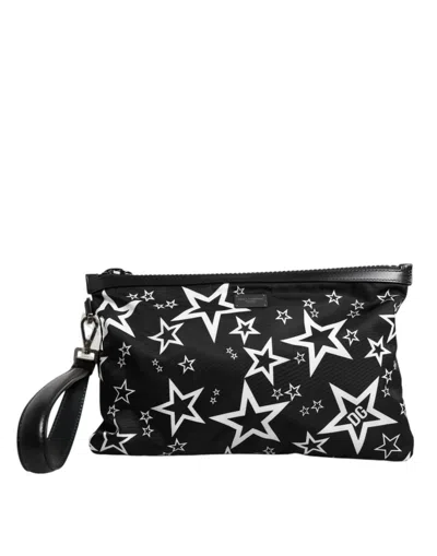 Dolce & Gabbana Black White Stars Pattern Clutch Pouch Women's Bag In Black And White