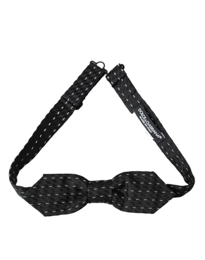 Dolce & Gabbana Black White Stitched Silk Men Neck Bow Men's Tie In Black And White