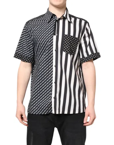 Pre-owned Dolce & Gabbana Black White Stripe Button Down Casual Men's Shirt () In Multi