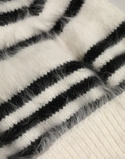 Dolce & Gabbana Black White Striped Angora Knitted Beanie One Size Hat