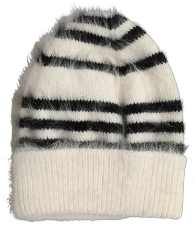 Dolce & Gabbana Black White Striped Angora Knitted Beanie One Size Women's Hat