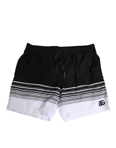 Pre-owned Dolce & Gabbana Black White Striped Dg Logo Men Short  Men's Swimwear () In Multi