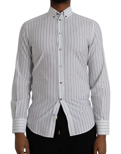 Dolce & Gabbana Black White Striped Formal Dress Gold Shirt In Black/white