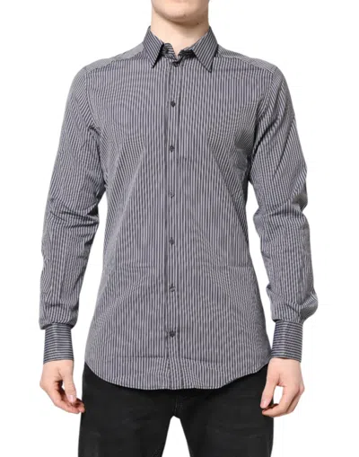Dolce & Gabbana Black White Striped Gold Formal Dress Shirt In Gray