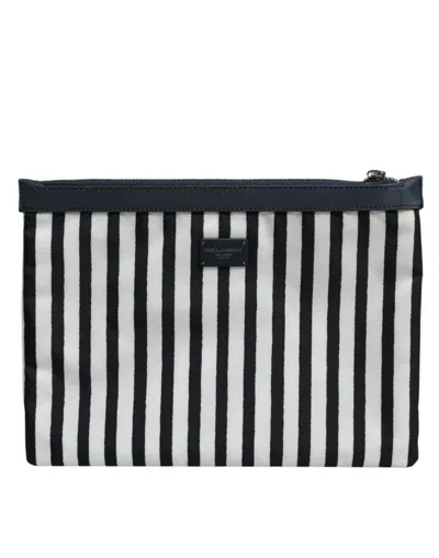 Dolce & Gabbana Black White Striped Logo Plaque Clutch Borse Pouch Men's Bag