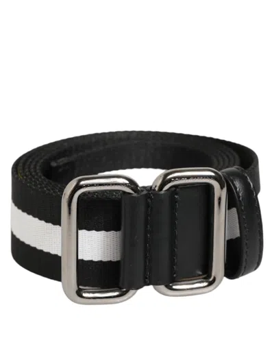 Dolce & Gabbana Black White Striped Metal Buckle Men Men's Belt In Multi