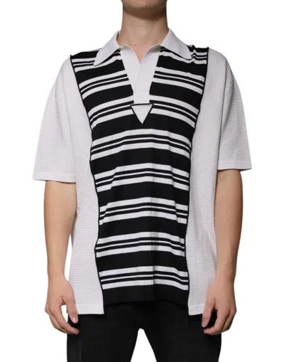 Dolce & Gabbana Black White Stripes Collared Polo T-shirt In Multi