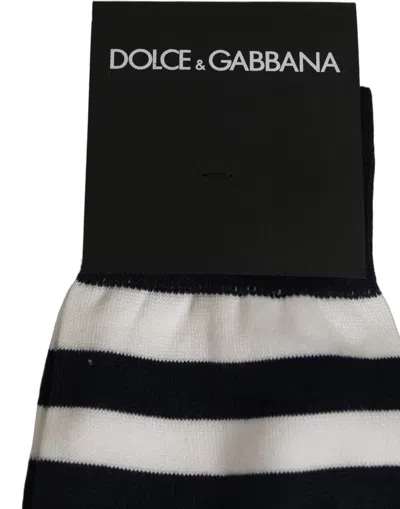 Dolce & Gabbana Black White Stripes Cotton Mid Calf Accessory Socks
