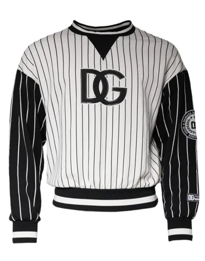 Pre-owned Dolce & Gabbana Black White Stripes Logo Sweatshirt Men's Sweater () In Black And White