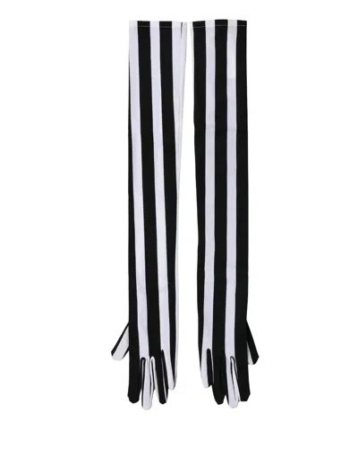 Dolce & Gabbana Black White Stripes Nylon Elbow Length Women Women's Gloves In Black/white