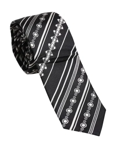 Dolce & Gabbana Black White Stripes Silk Adjustable Neckmen's Men's Tie