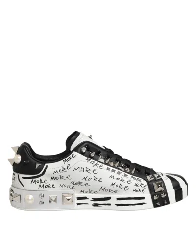 Pre-owned Dolce & Gabbana Black White Studded Low Top Sneakers Men's Shoes () In Multi