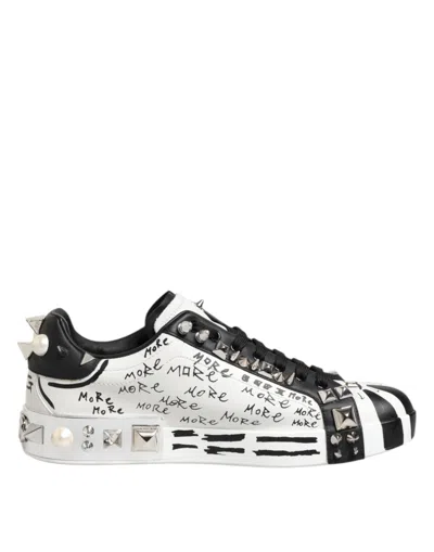 Pre-owned Dolce & Gabbana Black White Studded Low Top Sneakers Men's Shoes () In Multi