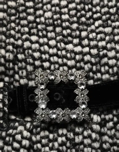Dolce & Gabbana Black White Tweed High Waist Pleated Skirt