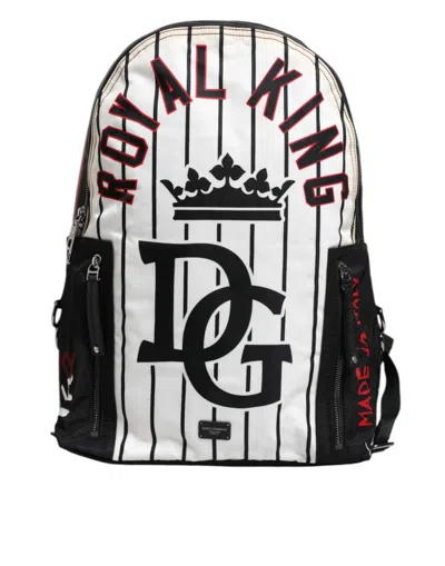 Pre-owned Dolce & Gabbana Black White Vulcano Royal King Print Men Backpack Men's Bag () In Black And White