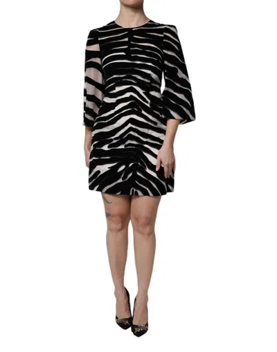 DOLCE & GABBANA DOLCE & GABBANA BLACK WHITE ZEBRA A-LINE SHEATH MINI WOMEN'S DRESS