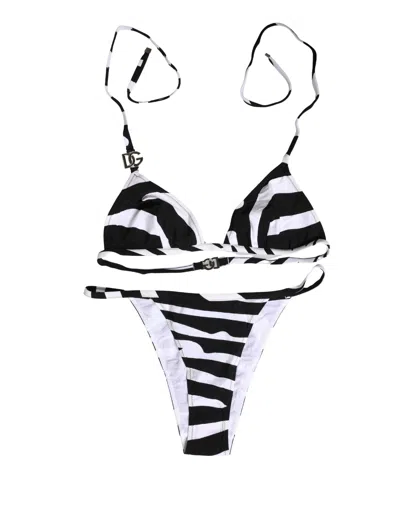 Dolce & Gabbana Striped Bikini In Black
